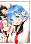  emilia_(re_zero) neko pack_(re_zero) re_zero_kara_hajimeru_isekai_seikatsu rem_(re_zero) seifuku stitchme tagme 