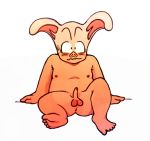 balls blush dragon_ball erection exposed feet humanoid_penis looking_at_viewer male mammal nipples oolong penis pig porcine simple_background sweat uncut 