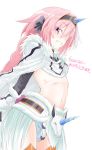  armor astolfo_(fate) bandeau braid elbow_gloves fang fate/apocrypha fate_(series) fur fur_trim gloves hair_intakes hairband highres horn kirin_(armor) loincloth long_braid long_hair midriff monster_hunter multicolored_hair niwaka_potato otoko_no_ko pink_hair single_braid strapless streaked_hair tubetop 