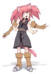  2013 animal_humanoid blue_eyes cat_humanoid clothed clothing crackspider feline female fur hair humanoid mammal multi_arm multi_limb open_mouth pink_fur pink_hair presea_combatir scared simple_background solo standing tales_of_symphonia transformation white_background young 