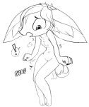  ! 2018 anthro big_ears breasts canine dakini_(flower_knight_dakini) dotkwa english_text female flower flower_in_hair flower_knight_dakini fox greyscale inner_ear_fluff mammal monochrome navel nipples nude plant pussy simple_background sketch small_breasts solo sound_effects speech_bubble standing text white_background 
