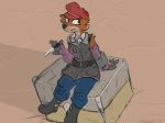  2017 anthro arm_warmers armwear boots cervine clothed clothing deer desert eyewear fallout female footwear fully_clothed goggles jay_dweller knife mammal outside pinup pose sitting solo spinater toony video_games young 