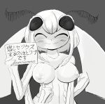  antennae arthropod blush breasts clothed clothing female greyscale humanoid insect japanese_text kaiko_(solopipb) keeb monochrome moth moth_humanoid text topless 