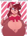  2017 anthro bell belly big_belly big_breasts blue_eyes breasts brown_hair canine christmas collar cute dog female hair hat holidays mammal mary_blissany nekocrispy nude one_eye_closed overweight ribbons santa_hat simple_background solo thick_thighs wide_hips wink 