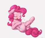 2018 alasou digital_media_(artwork) earth_pony equine eyes_closed female feral floppy_ears friendship_is_magic hair hi_res hooves horse licking licking_lips lying mammal my_little_pony on_back pink_hair pinkie_pie_(mlp) pony simple_background solo tongue tongue_out underhoof white_background 