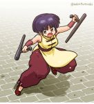  alternate_costume chinese_clothes holding holding_weapon ranma_1/2 short_hair solo sweat tendou_akane tonfa wanta_(futoshi) weapon 