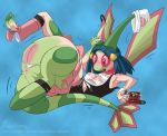  2012 anthro anus blue_hair blush breasts clothing dawn_(pok&eacute;mon) error_message female ferret-badger flygon hair lying nintendo nipples open_mouth pok&eacute;dex pok&eacute;mon pok&eacute;mon_(species) pussy shirt shocked solo torn_clothing transformation video_games wings 