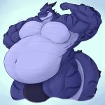  anthro belly big_belly big_bulge bulge clothing dragon flexing horn huge_biceps hyper hyper_belly male maxine-dragon-787 musclegut muscular muscular_male navel overweight smile solo underwear 
