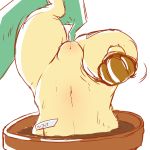  dirt eeveelution female feral flora_fauna japanese_text leafeon minamina1130 nintendo plant pok&eacute;mon pok&eacute;mon_(species) potted_plant pottery pussy solo text translated underground upside_down video_games 