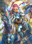  armor armored_boots blue_eyes boots breastplate company_name dark_skin faceless faceless_male fiona_(fire_emblem) fire_emblem fire_emblem:_akatsuki_no_megami fire_emblem_cipher gloves hairband helmet hmk84 horse official_art pink_hair polearm sky solo_focus spear weapon 