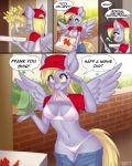  2018 ? anthro blonde_hair box bra breasts clothed clothing clothing_lift comic derpy_hooves_(mlp) dialogue digital_media_(artwork) door doorbell english_text equine eyelashes eyes_closed feathered_wings feathers female female_focus food friendship_is_magic hair hat holding_object mammal money mouth_hold musical_note my_little_pony navel open_mouth panties pants_down partially_clothed pegasus pizza shirt shirt_lift solo_focus sound_effects tawni_tailwind text underwear wings yellow_eyes 