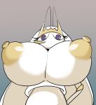  2018 antennae anthro areola arthropod big_breasts breasts eyelashes female huge_breasts hyper hyper_breasts insect looking_at_viewer low-angle_view nintendo nipples petronoise pheromosa pok&eacute;mon pok&eacute;mon_(species) purple_eyes simple_background solo ultra_beast video_games 