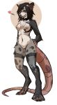  2018 anthro areola black_hair breasts dannoitanart digital_media_(artwork) digitigrade female fur grey_fur hair mammal marsupial nipples nitani nude opossum pussy simple_background solo standing 