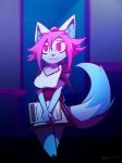  2018 anthro breasts clothed clothing digital_media_(artwork) female fur hair holding_object mammal pink_hair skirt smile solo standing typhoonteaser 