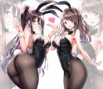  animal_ears ass bad_anatomy black_hair blush breasts brown_hair bunny_ears bunny_girl bunny_tail bunnysuit commentary_request detached_collar eyebrows_visible_through_hair fake_animal_ears gorua_(youce01) heart highres idolmaster idolmaster_shiny_colors large_breasts long_hair looking_at_viewer multiple_girls open_mouth ponytail shirase_sakuya tail tsukioka_kogane yellow_eyes zoom_layer 