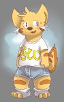  2018 anthro baguette_(smlieichii) blush boxers_(clothing) cat clothed clothing cute digital_media_(artwork) feline fur invalid_tag legwear lonelycharart male mammal shirt simple_background smile smlieichii_(artist) socks solo standing underwear 