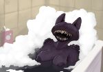  anthro bath big_breasts breasts bubble cat fangs feline female fungi_fauna fur kea_(artist) mammal monster mushroom nightmare_fuel nipples nude open_mouth percy_(pyr3) purple_fur purple_nipples solo what 