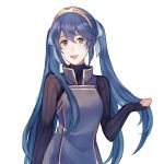  alternate_hairstyle blue_hair fire_emblem fire_emblem:_kakusei gloves highres long_hair looking_at_viewer lucina one_eye_closed simple_background smile solo thelongmile tiara twintails white_background 