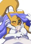  anthro big_breasts blush breasts cum cum_from_nose cum_in_mouth cum_in_nose cum_inside cum_leaking cum_on_breasts digimon duo erection faceless_male fellatio female first_person_view looking_at_viewer male male/female male_pov nipples one_eye_closed oral renamon sex titfuck vein yawg 