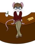  clothing desk eyewear facing_viewer female glasses hornbuckle legwear mammal mouse pencil_(object) rodent secretary solo stockings 