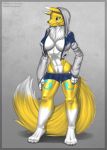  2018 alice anthro big_breasts breasts clothing cortanaslover digimon digital_media_(artwork) female fur renamon simple_background solo thunder-renamon white_fur yellow_fur 