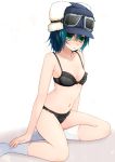  black_panties blush bra breasts doria_(5073726) green_eyes green_hair highres kino kino_no_tabi looking_at_viewer navel panties small_breasts solo underwear 