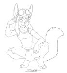  2018 absurd_res anthro bulge canine chris_weller clothed clothing crouching eeveelution eyewear fur glaceon goggles hat hi_res male mammal monochrome nintendo pok&eacute;mon pok&eacute;mon_(species) shirt smile solo tank_top video_games zooshi 