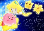  :d black_eyes blue_eyes blush_stickers chiko_(mario) closed_mouth commentary_request creature crossover densetsu_no_stafy facial_mark gen_3_pokemon green_eyes happy jirachi kirby kirby_(series) looking_at_viewer looking_away night night_sky no_humans open_mouth pink_skin pokemon pokemon_(creature) rophy sky smile star star_(sky) starfy starry_sky tanabata warp_star white_skin yellow_skin 