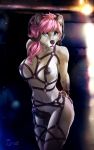  anthro areola balls bear blue_eyes breasts demon dickgirl facial_piercing hair intersex looking_at_viewer mammal midriff navel nipples nose_piercing nose_ring penis piercing pink_hair solo standing ts-cat 