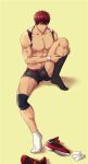  1boy abs bulge cha_chi_(artist) crotch dressing feet full_body kuroko_no_basuke male_focus muscle pecs red_hair shoes sitting socks solo sweat underwear 