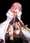 :d armor astolfo_(fate) bangs black_background black_bow black_gloves black_legwear black_shirt black_skirt bleeding blood bloody_clothes bloody_hands blush bow braid broken_armor buckle chinese_commentary commentary_request dated dripping emblem eyelashes fang fate/apocrypha fate_(series) faulds fur-trimmed_cloak fur_collar gauntlets gloves gold_trim gorget hair_bow hair_intakes hair_over_shoulder highres holding holding_lance holding_weapon injury lance leaning_forward legs_apart long_hair long_sleeves looking_at_viewer male_focus miniskirt multicolored_hair open_mouth otoko_no_ko pink_hair polearm puffy_long_sleeves puffy_sleeves purple_eyes shirt simple_background single_braid skindentation skirt smile solo standing streaked_hair sweatdrop thighhighs torn_clothes torn_legwear translation_request ttheyue two-tone_hair uneven_eyes v-shaped_eyebrows weapon white_cloak white_hair wince zettai_ryouiki 