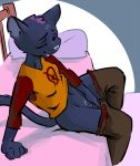 2018 anthro bed cat clothed clothing eyes_closed feline female fingering invalid_tag mae_(nitw) mammal masturbation night_in_the_woods nontoxo pants_down partially_clothed pubes pussy sitting solo 