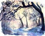  adept-ex forest highres landscape nature no_humans original scenery snow traditional_media tree watercolor_(medium) winter 