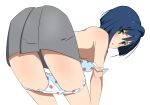  bad_anatomy bad_id bad_pixiv_id bare_shoulders blue_hair bra bra_pull breasts darling_in_the_franxx feet_out_of_frame green_eyes grey_skirt hair_between_eyes ichigo_(darling_in_the_franxx) looking_at_viewer panties panty_pull polka_dot polka_dot_bra polka_dot_panties senjitsu_musou short_hair simple_background skirt small_breasts solo thighs underwear white_background 
