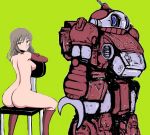  1girl ass blush breasts brown_eyes brown_hair girls_und_panzer large_breasts looking_back mecha nude shimada_chiyo solo 