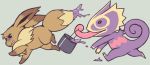  commentary creature eevee gen_1_pokemon gen_3_pokemon glitchedpuppet grey_background kecleon no_humans not_shiny_pokemon paint pokemon pokemon_(creature) running simple_background 