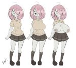  alternate_breast_size areolae blush breasts breasts_apart dullvivid grey_skin large_breasts little_witch_academia pink_hair red_eyes sagging_breasts shirt_lift skirt sucy_manbavaran 