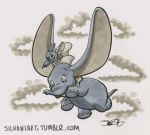  2013 alien big_ears black_eyes claws crossover disney dumbo dumbo_(movie) duo elephant experiment_(species) eyelashes feral flying hat james_silvani lilo_and_stitch looking_down mammal marker_(artwork) mostly_nude notched_ear pointing signature size_difference sky squint stitch traditional_media_(artwork) url 