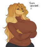  2018 anthro big_breasts breasts canine cherrikissu clothed clothing crossed_arms digital_media_(artwork) dog dogmom english_text female huge_breasts looking_at_viewer mammal saluki simple_background solo text white_background 