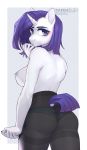  2018 absurd_res anthro breasts butt clothing cutie_mark digital_media_(artwork) equine female friendship_is_magic hair hi_res horn littlesheep looking_at_viewer mammal my_little_pony rarity_(mlp) solo underwear unicorn 