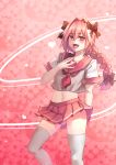  :d arm_behind_back astolfo_(fate) bangs black_bow blush bow braid bulge changecolor collarbone commentary contrapposto crop_top eyebrows_visible_through_hair fang fate/apocrypha fate/grand_order fate_(series) feet_out_of_frame hair_between_eyes hair_bow hair_intakes hand_on_own_chest hand_up heart highres knee_up lips long_hair looking_at_viewer male_focus miniskirt multicolored_hair navel neckerchief open_mouth otoko_no_ko panties pantyshot pantyshot_(standing) pink_background pink_hair pink_neckwear pink_sailor_collar pink_skirt pleated_skirt purple_eyes sailor_collar school_uniform serafuku shirt short_sleeves simple_background single_braid skindentation skirt sleeve_cuffs smile solo standing stomach streaked_hair thighhighs two-tone_hair underwear upskirt white_hair white_legwear white_panties white_shirt 