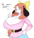  2018 anthro apron big_breasts breasts canine cherrikissu cleavage clothed clothing digital_media_(artwork) dog english_text female hair hair_bow hair_ribbon holly_applebee huge_breasts long_hair looking_at_viewer mammal ribbons simple_background solo text white_background 