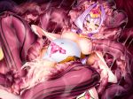  1girl ahegao arms_behinf_head arms_up azarin bound_arms bound_legs breasts cum cum_in_pussy empty_eyes frills gloves headdress inflation inoino kouyoku_senki_exs-tia lusterise mind_break monster open_mouth orange_eyes pregnant pubic_tattoo pussy pussy_juice restrained saliva skirt spread_legs stomach_bulge tentacle thighhighs vaginal vore white_hair 