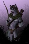  abs anthro archer armor athletic biceps bow bow_(weapon) bowman bracers bulge canine cloak clothing digital_media_(artwork) forest gloves hair loincloth long_hair longbow male mammal marsonaut muscular nipples nude pecs plant pubes quarrel ranged_weapon straps tree tuft warrior weapon wolf 
