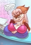  anthro big_breasts bra breasts canine clothed clothing dialogue english_text eyewear female glasses huge_breasts hyper hyper_breasts mammal mature_female nipple_bulge open_mouth shop solo text thefuckingdevil underwear 
