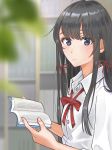  bangs black_hair blue_eyes blush book eyebrows_visible_through_hair hair_between_eyes hair_ribbon long_hair looking_at_viewer pagotan reading red_ribbon ribbon shiny yahari_ore_no_seishun_lovecome_wa_machigatteiru. yukinoshita_yukino 