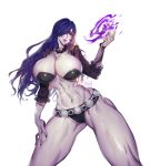  1girl abs breasts buckle commission huge_breasts lips long_hair magic nyo0214 pasties purple_hair shrug_(clothing) solo thong toned 