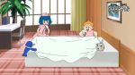  1boy 1girl bed bedsheet blue_hair desk mamane_(pokemon) orange_hair pokemon pokemon_(anime) pokemon_sm pokemon_sm_(anime) popplio suiren_(pokemon) togedemaru 
