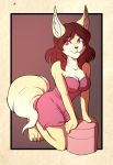  2017 5_fingers anthro black_hair canine clothed clothing digital_media_(artwork) female fennec fox fur hair hi_res kneeling looking_at_viewer mammal morgdl musical_instrument pink_eyes pinup pose silvera simple_background smile solo 