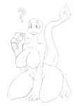  ? anthro big_breasts breasts charmander condom cuddlesong female greyscale holding_condom holding_object kneeling monochrome nintendo nipples nude pok&eacute;mon pok&eacute;mon_(species) sketch solo thick_thighs video_games voluptuous 